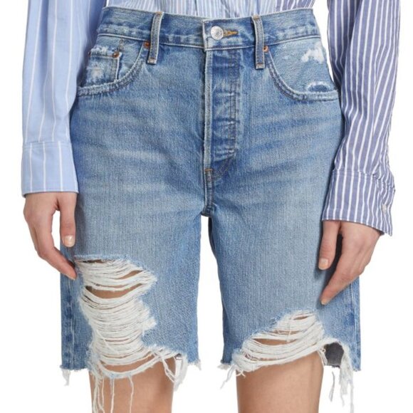 Re/done Distressed Denim Bermuda Shorts - Picture 1 of 4